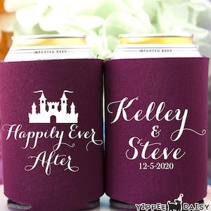 Wedding Can Coolers, Happily Ever After, Fairy Tale Wedding Can Coolers, Personalized Can Coolers, Wedding Party Favor, Wedding Beer Hugger