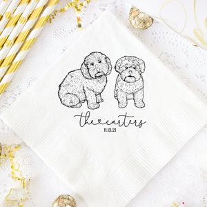 Personalized Napkins, Dog Drawing Napkins, Pet Sketch Napkins, Dog Wedding Napkins, Engagement Party Napkins, Hand Drawn Pet Sketch