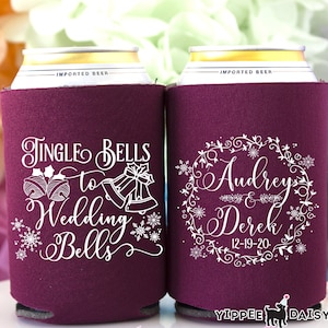 Personalized Wedding Can Cooler, Jingle Bells To Wedding Bells, Holiday Wedding Can Cooler, Christmas Wedding, Winter Wedding Can Cooler