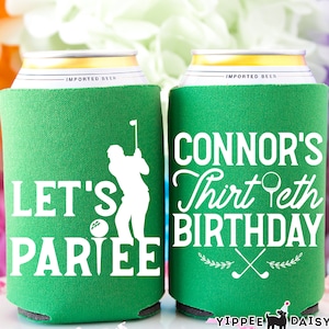 Let&#39;s Partee, Thirtieth Birthday Party Favor, 30th Birthday Can Cooler, Golf Birthday Party, Golfer Birthday Can Cooler, Beverage Can Holder