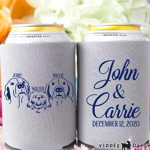 Pet Drawing Can Cooler, Personalized Wedding Can Cooler, Rehearsal Dinner Can Cooler, Beverage Can Holder, Wedding Reception Favors