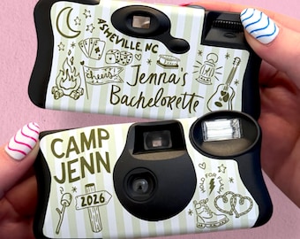 Funda desechable personalizada para cámara - Camp Cabin Crew Senderismo Despedida de soltera - Funda desechable para cámara para despedida de soltera