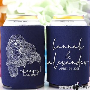 Pet Drawing Can Coolers, Pet Portrait Can Coolers, Dog Sketch Can Coolers, Dog Illustration Can Holder, Custom Wedding Can Cooler