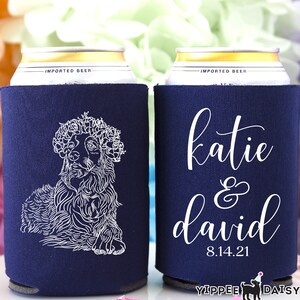Custom Dog Sketch Can Cooler, Wedding Can Coolers, Pet Owner Wedding, Pet Drawing Can Coolers, Custom Beer Hugger, Pet Drawing Can Cooler