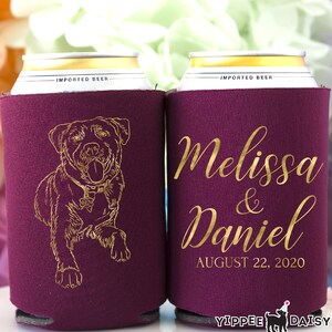 Personalized Can Coolers, Custom Pet Sketch Can Cooler, Pet Drawing Wedding Can Cooler, Custom Dog Drawing, Reception Can Coolers