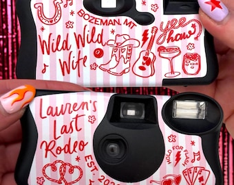 Despedida de soltera salvaje y salvaje estilo rodeo western - Funda personalizada desechable para cámara - Cubierta desechable para cámara para despedida de soltera