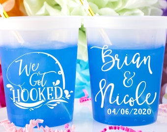 We Got Hooked, Custom Printed Cups, Personalized Wedding Cups, Rustic Wedding, Wedding Favors For Guest, Color Changing Cups, Mood Cups