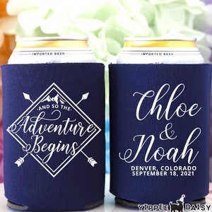 Wedding Can Coolers, Mountain Wedding Favors, Destination Wedding, Custom Beer Can Coolers, Rustic Wedding, Beverage Can Holder
