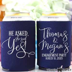 He Asked, She Said Yes, Engagement Party Can Cooler, Wedding Can Cooler, Engagement Favor, Personalized Can Cooler, Beverage Holder