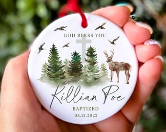 Personalized God Bless Baptism Christmas Ornaments for Boy Baptized Ornament Keepsake for Boy Christening Gift for Boy Customized with Name