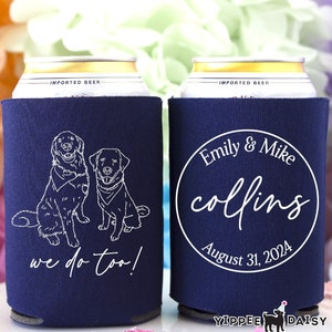 Custom Pet Illustration Wedding Can Cooler Dog Wedding Decor Beverage Holder Personalized Wedding Favor Pet Portrait Can Cooler Can Holder