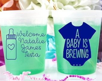 Baby Shower Cups, A Baby Is Brewing, Welcome Baby, Baby Shower Decor, Color Changing Cups, Mood Cups, Boy Baby Shower, Gender Reveal Party
