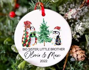 Big Sister Little Brother Christmas Ornament 2022 Sibling Announcement New Sister Gift Custom Ornament Personalized Newborn Gift for Parents