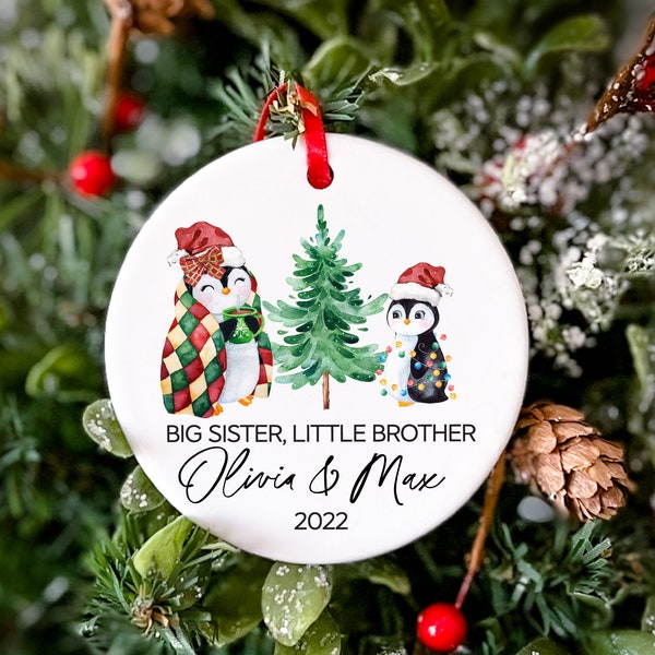 Big Sister Little Brother Christmas Ornament 2022 Sibling Announcement New Sister Gift Custom Ornament Personalized Newborn Gift for Parents