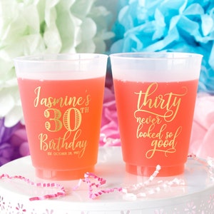 30th Birthday Personalized Cups, 30th Party Cups, 30th Party Favors, Custom Party Cups, Frost Custom Cups, Frost Flex Cups, Dirty 30 Party image 1
