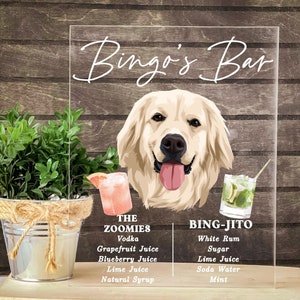 Dog Signature Drink Sign, Dog Bar Acrylic Sign, Open Bar Wedding Sign, Wedding Bar Menu, Pet Signature Cocktails, Pet Wedding Decor, Acrylic