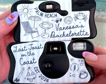 Último brindis en la playa para despedidas de soltera - Funda desechable personalizada para cámara - Funda desechable para cámara para despedidas de soltera - Despedida de soltera en la playa costera