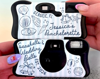 Conchas y campanas de boda para despedida de soltera - Funda desechable personalizada para cámara - Funda desechable para cámara para despedida de soltera - Coastal Beach Bach