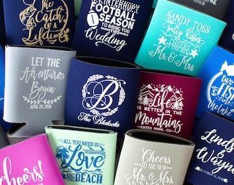Wedding Can Coolers Personalized Wedding Favors for Guests Rustic Wedding Favor Beer Can Cooler Custom Beer Holder Monogram Wedding Favor
