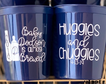 Huggies and Chuggies Party Cups, Personalized Party Cups, Baby Shower Favors, A Baby Is Brewing, Diaper Party Favor, Custom Party Cups