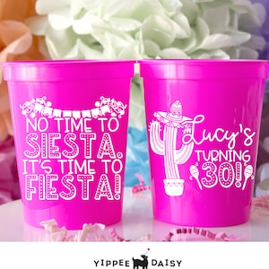 Custom Plastic Cups, Fiesta Birthday Cups, Time To Fiesta Cups, 20th 30th 40th 50th Birthday Cups, Personalized Party Cups, Cactus Cups