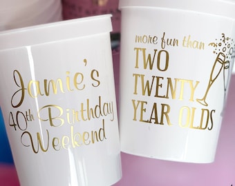 40th Birthday Cups More Fun Than Two Twenty Year Olds 40th Party Cups Plastic Stadium Cups Custom Party Cups 40th Decorations Personalized