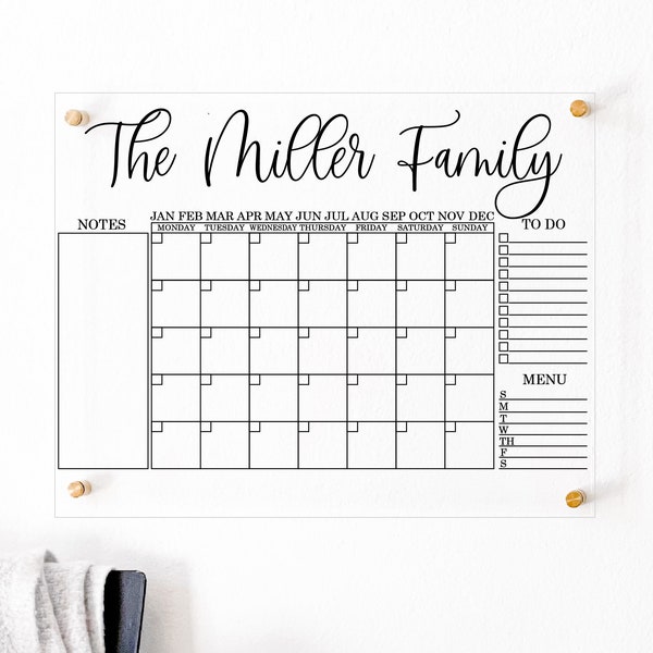 Personalized Large Acrylic Wall Calendar Family Command Center Christmas Gift Floating Wall Calendar Monthly Planner Wall Mount