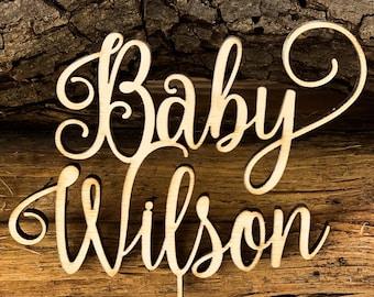 Baby Shower Cake Topper, Wooden Cake Topper, Calligraphy Baby Shower Cake Topper, Personalized Cake Topper, Baby Shower Decor, Gender Reveal