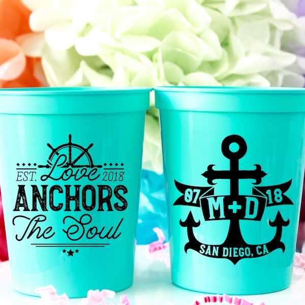 Nautical Wedding Personalized Cups Anchor Wedding Favors for Guests Boat Wedding Love Anchors the Soul Wedding Cups Coastal Wedding Decor