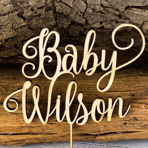 Baby Shower Cake Topper, Wooden Cake Topper, Calligraphy Baby Shower Cake Topper, Personalized Cake Topper, Baby Shower Decor, Gender Reveal