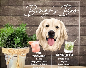 Dog Signature Drink Sign, Dog Bar Acrylic Sign, Open Bar Wedding Sign, Wedding Bar Menu, Pet Signature Cocktails, Pet Wedding Decor, Acrylic