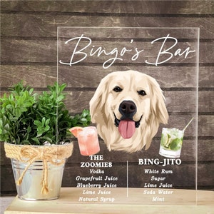 Dog Signature Drink Sign, Dog Bar Acrylic Sign, Open Bar Wedding Sign, Wedding Bar Menu, Pet Signature Cocktails, Pet Wedding Decor, Acrylic