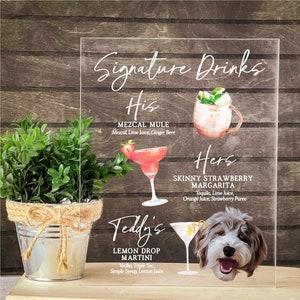 Pet Signature Drink Menu, Dog Signature Cocktail Menu, Wedding Bar Sign Dog, Cat Bar Sign, Acrylic Drink Menu, Open Bar Menu, Wedding Drinks