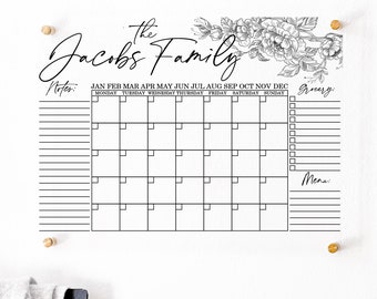 Personalized Acrylic Calendar for Wall Family Calendar Dry Erase Monthly Calendar Home Office Kitchen Wall Decor Floral To Do List Menu