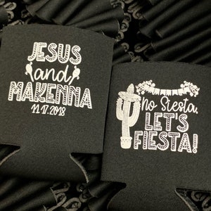 Personalized Can Coolers No Siesta Let's Fiesta Wedding Favors for Guests Bachelorette Party Favors Mexico Cancun Cabo Beach Summer Wedding