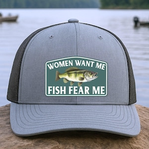 Women Want Me Fish Fear Me Bass Fishing Hat Funny Trucker Hat Fishing Gifts for Men, for Him, Husband, Boyfriend Fisher Hat Gift Richardson