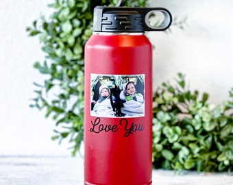 Personalized Water Bottle with Picture Custom Tumbler Photo Gift for Mom from Kids with Names Water Bottle with Straw