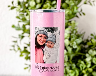 New Mom Gift New Mother Gift New Mom Cup Personalized Photo Tumbler with Straw Stainless Steel Skinny Tumbler Mom Water Bottle from Kids