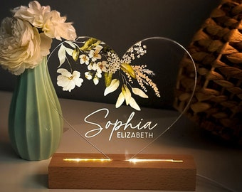 Custom Name Night Light Up Sign Daughter Gift for Girl Personalized Bedroom Decor LED Night Light Floral Nightlight Unique Baby Shower Gift