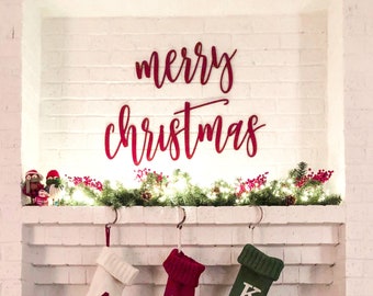 Merry Christmas Sign Wood Cutout Sign Door Sign Laser Cut Black Sign For Wreaths Sign Above Bed Tiered Tray Mantel Farmhouse Large Word Sign