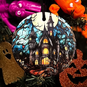 Halloween Tree Ornament - Spooky Lover Gift for Her - Halloween Gift - Haunted House - Halloween Tree Decor - Jack O Lantern - Gothic Decor