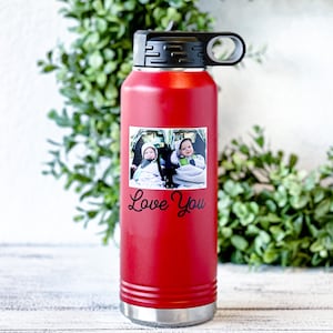 Personalized Water Bottle with Picture Custom Tumbler Photo Gift for Mom from Kids with Names Water Bottle with Straw