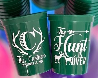 The Hunt Is Over Plastic Wedding Cups Rustic Antler Wedding Stadium Cups Wedding Favors for Guests Custom Plastic Cups Monogrammed Cups