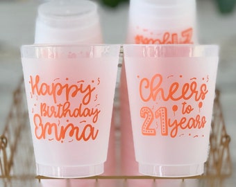 Cheers to 21 Years, 21st Birthday Cups, Custom Birthday Cups, Birthday Party Cups, 21st Birthday Favors, Frost Flex Cups, Frosted Cups