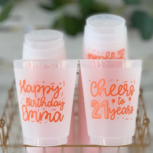 Cheers to 21 Years, 21st Birthday Cups, Custom Birthday Cups, Birthday Party Cups, 21st Birthday Favors, Frost Flex Cups, Frosted Cups