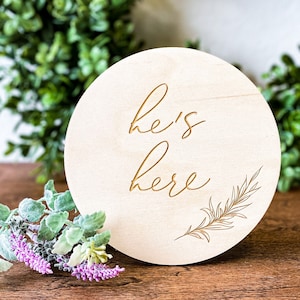He&#39;s Here Baby Sign, Baby Announcement Sign, Baby Boy Announcement, Newborn Photo Props, New Baby Gift, Baby Shower Gift, Birth Announcement