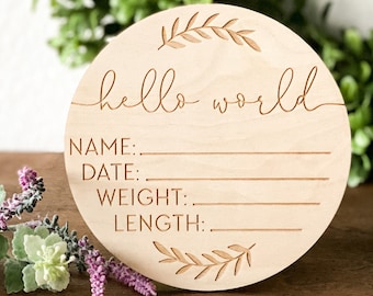 Hello World Birth Announcement Sign New Baby Gift Hospital Announcement Sign Baby Shower Gift Newborn Photo Prop Birth Arrival