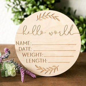 Hello World Birth Announcement Sign New Baby Gift Hospital Announcement Sign Baby Shower Gift Newborn Photo Prop Birth Arrival