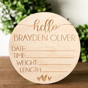 Birth Announcement Sign New Baby Gift Engraved Newborn Stats Hello World Baby Photo Prop Wooden Birth Sign Hospital Announcement Plaque