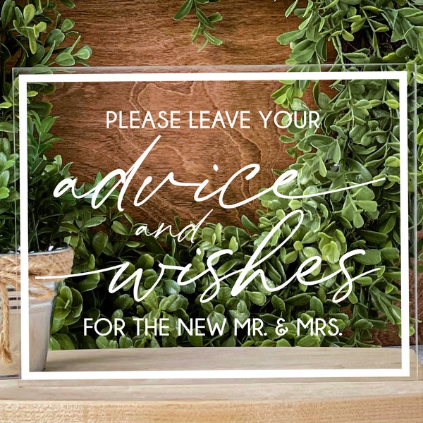 Advice and Wishes to the New Mr. & Mrs Acrylic Wedding Sign Table Top Sign Bride Groom Weddings Engagement Bridal Shower Reception Signage